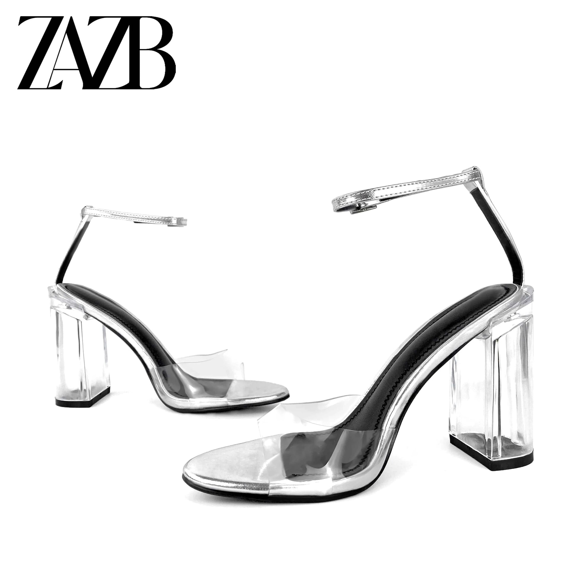 ZAZB Brand Women's Customized Leather High Heels Transparent Heel Sandals Slim Fit Wedding Bride Elegant Woman