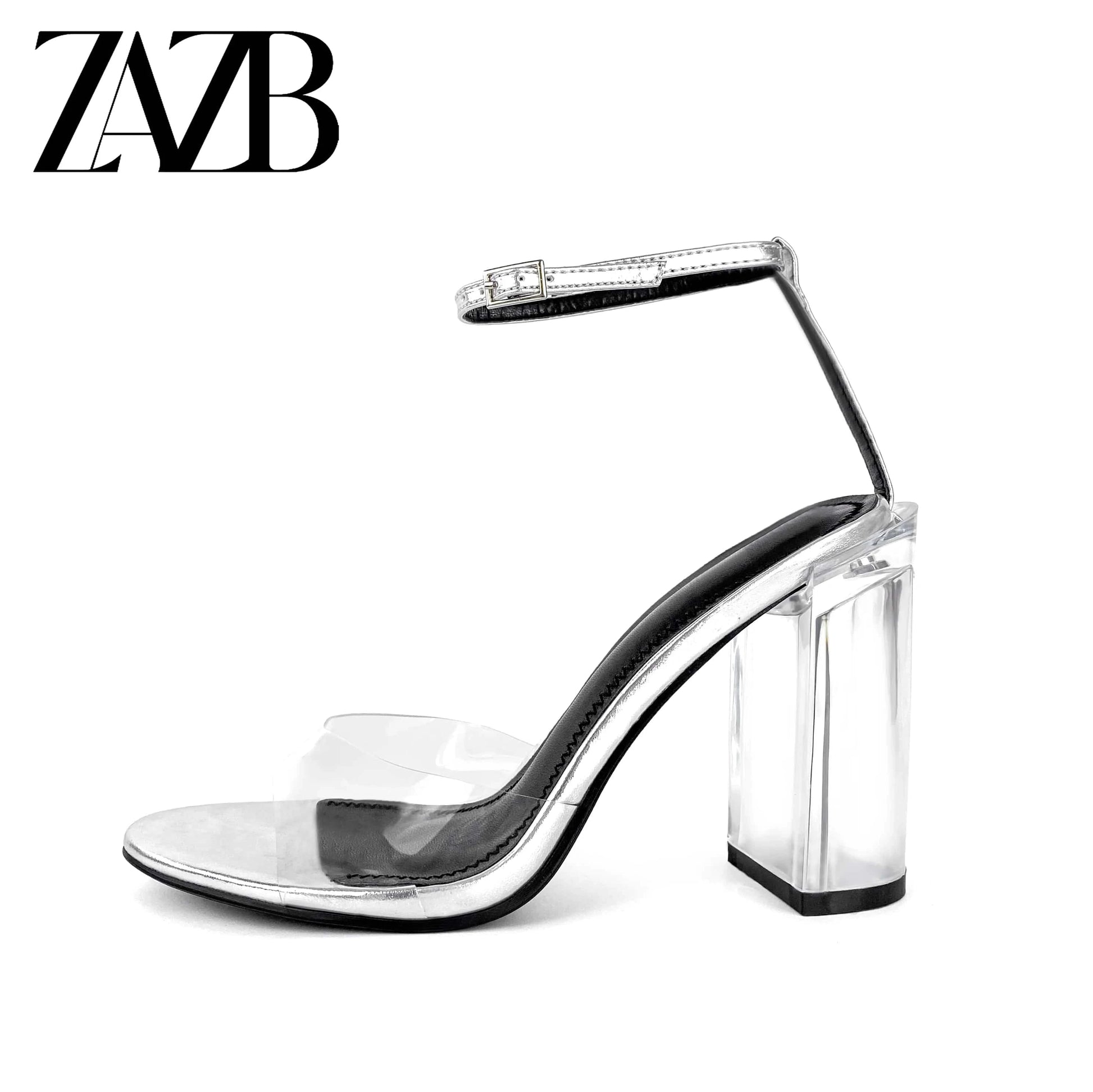 ZAZB Brand Women's Customized Leather High Heels Transparent Heel Sandals Slim Fit Wedding Bride Elegant Woman
