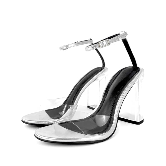 ZAZB Brand Women's Customized Leather High Heels Transparent Heel Sandals Slim Fit Wedding Bride Elegant Woman