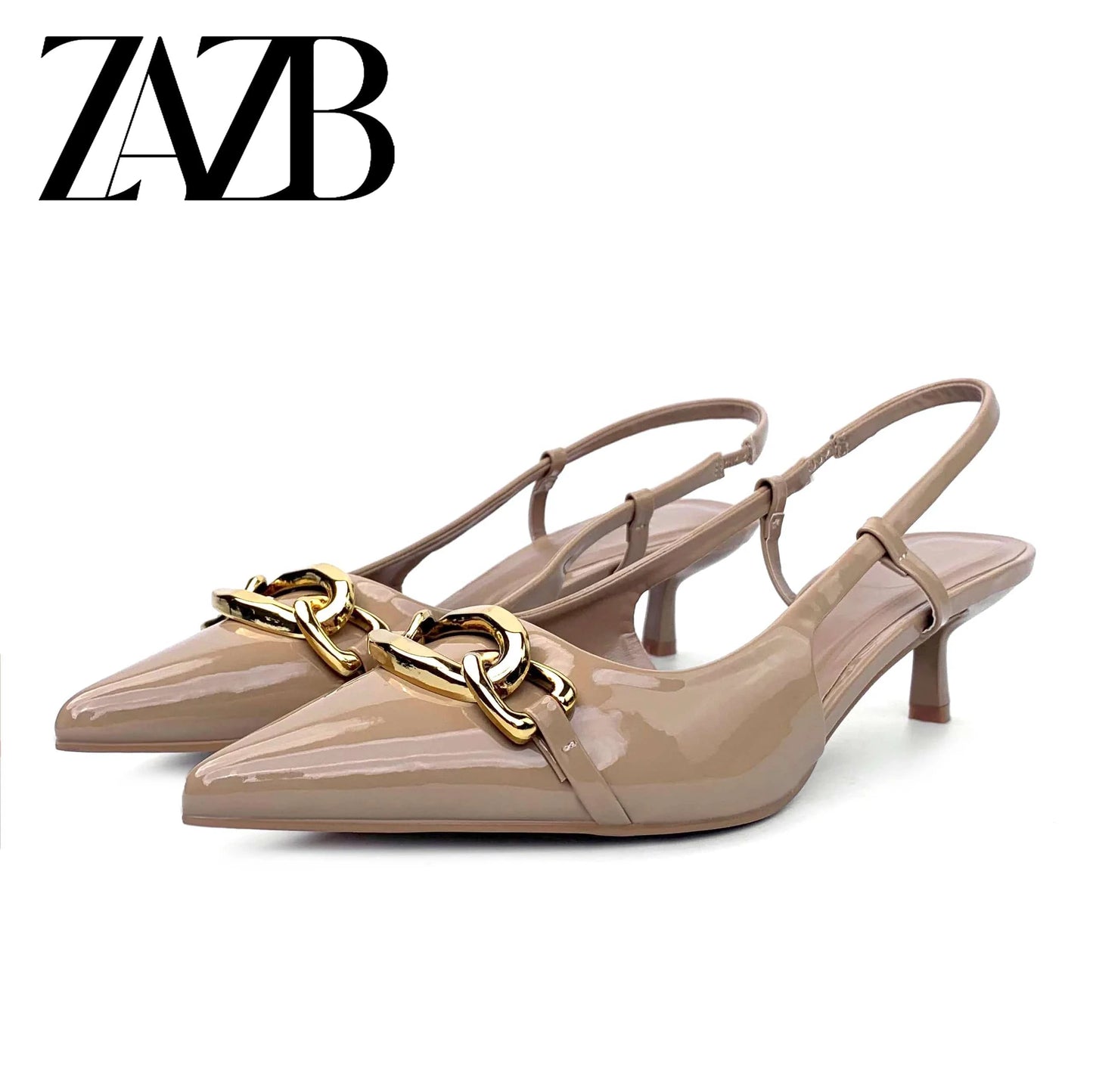 ZAZB Brand Women's Customized Leather Metal Buckle Decoration with Middle Heel Sandals Slim Fit Wedding Bride Elegant Woman