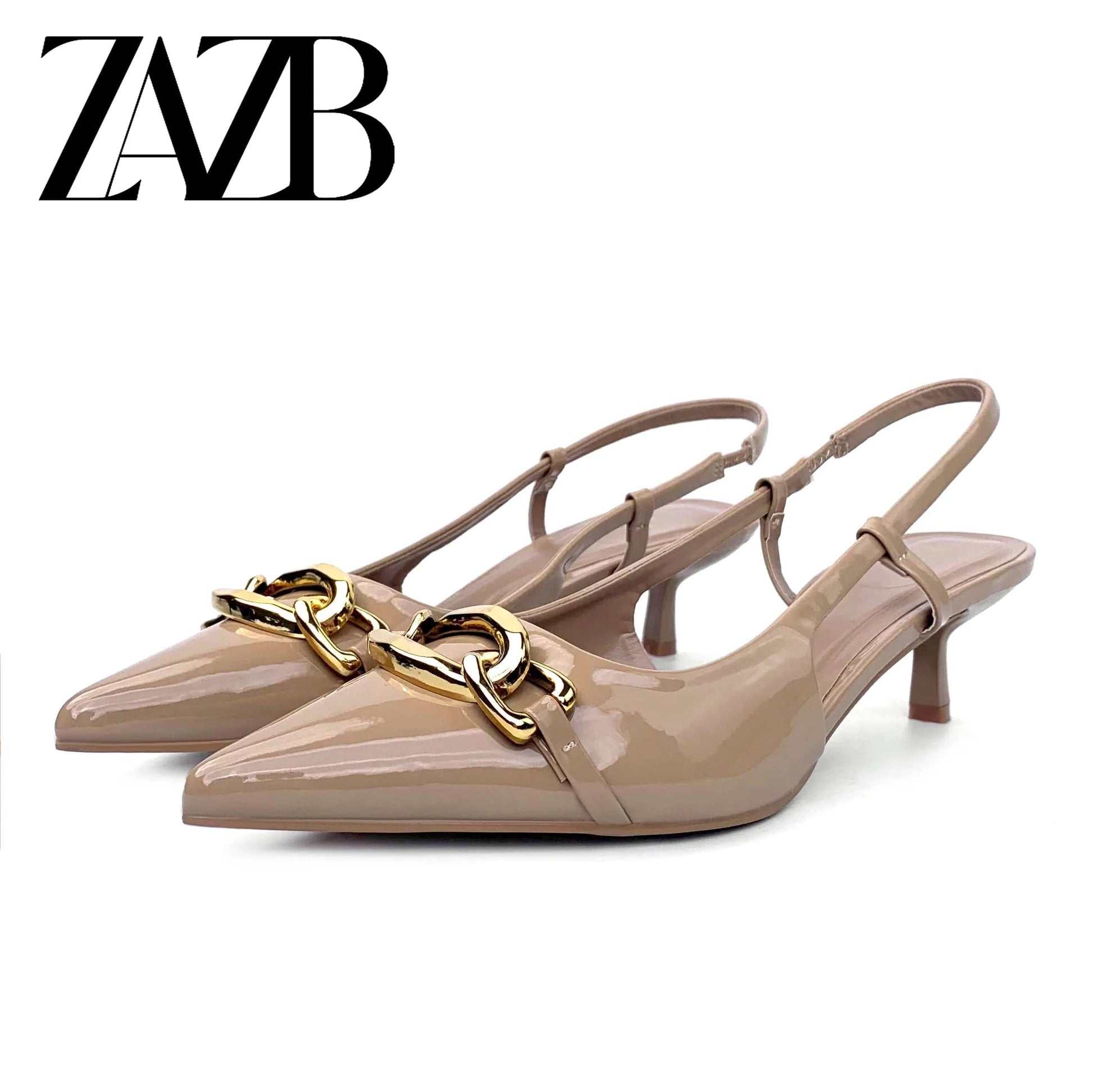 ZAZB Brand Women's Customized Leather Metal Buckle Decoration with Middle Heel Sandals Slim Fit Wedding Bride Elegant Woman