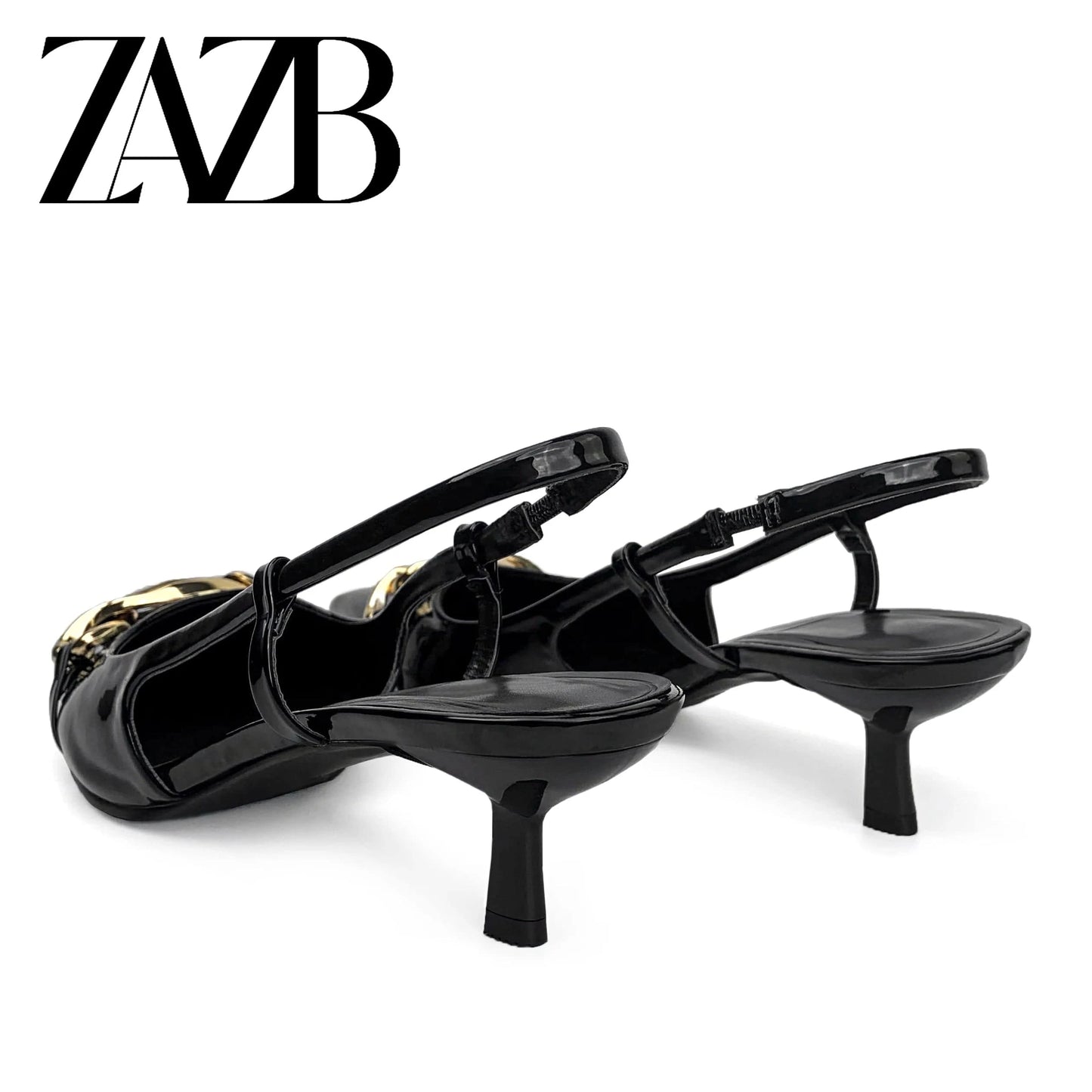 ZAZB Brand Women's Customized Leather Metal Buckle Decoration with Middle Heel Sandals Slim Fit Wedding Bride Elegant Woman