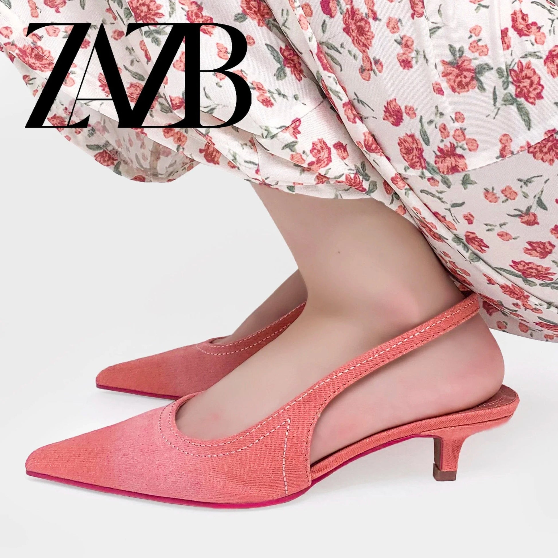 ZAZB Brand Women's Customized Pink Canvas Mid Heel Sandals Bridal Shoes Elegant Women