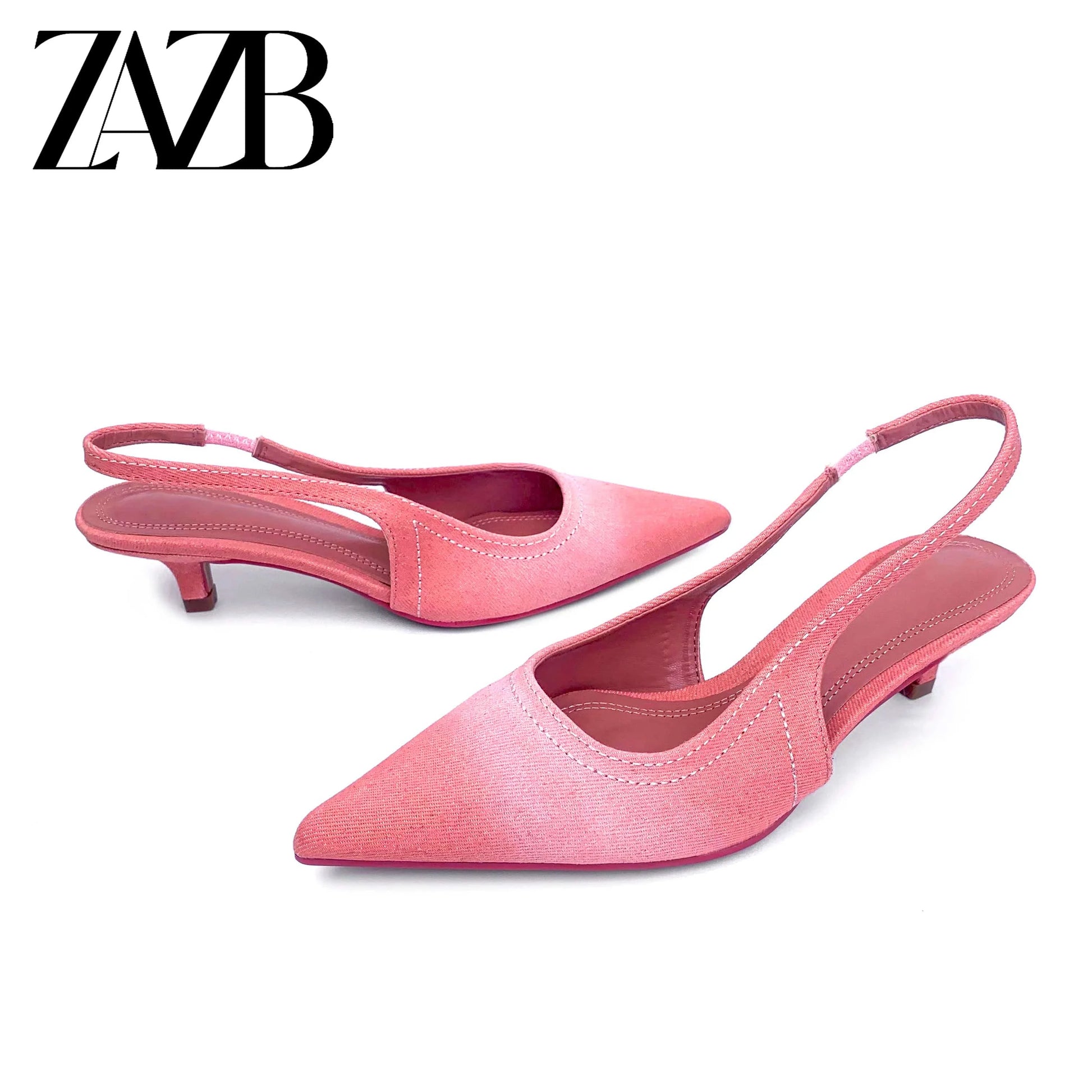 ZAZB Brand Women's Customized Pink Canvas Mid Heel Sandals Bridal Shoes Elegant Women