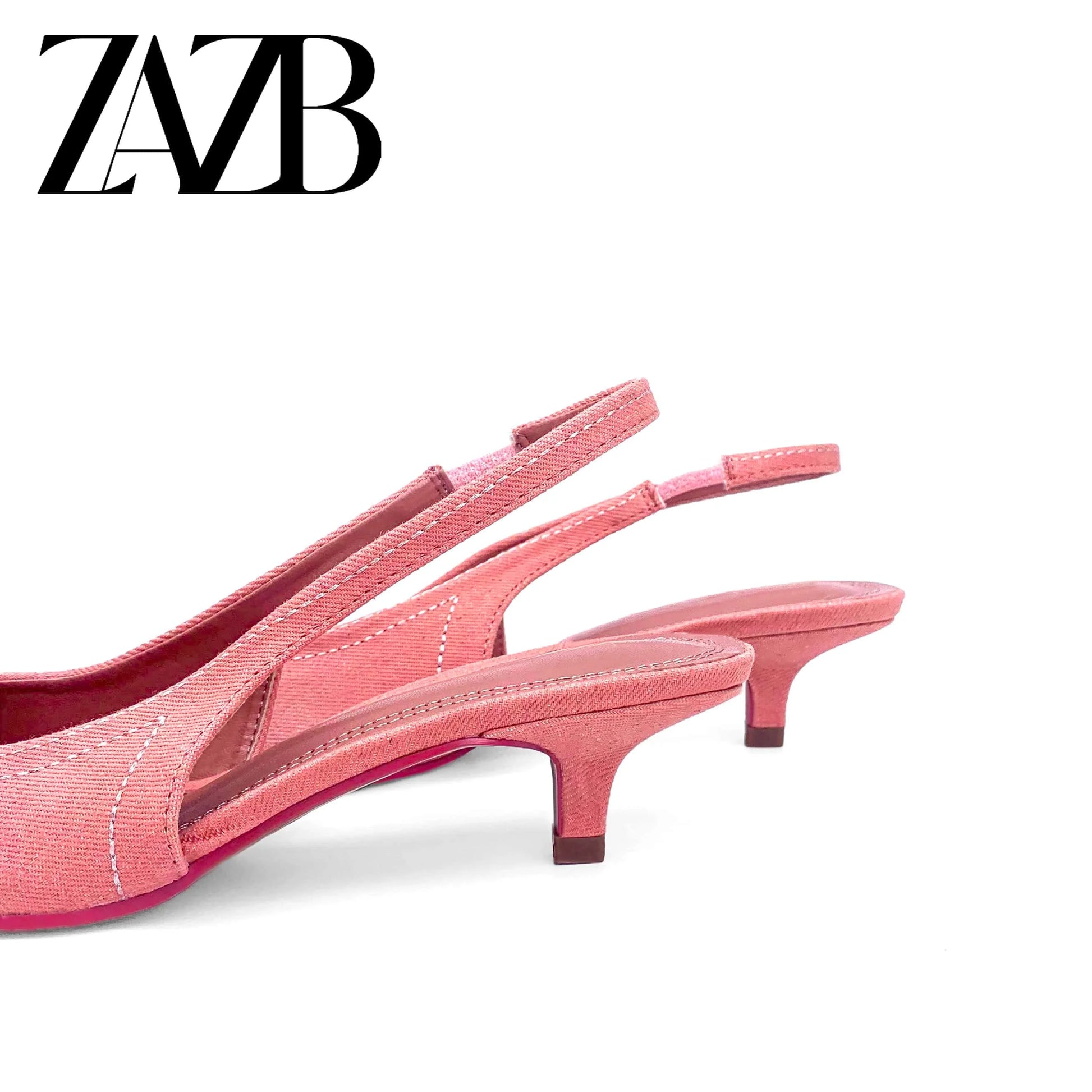ZAZB Brand Women's Customized Pink Canvas Mid Heel Sandals Bridal Shoes Elegant Women