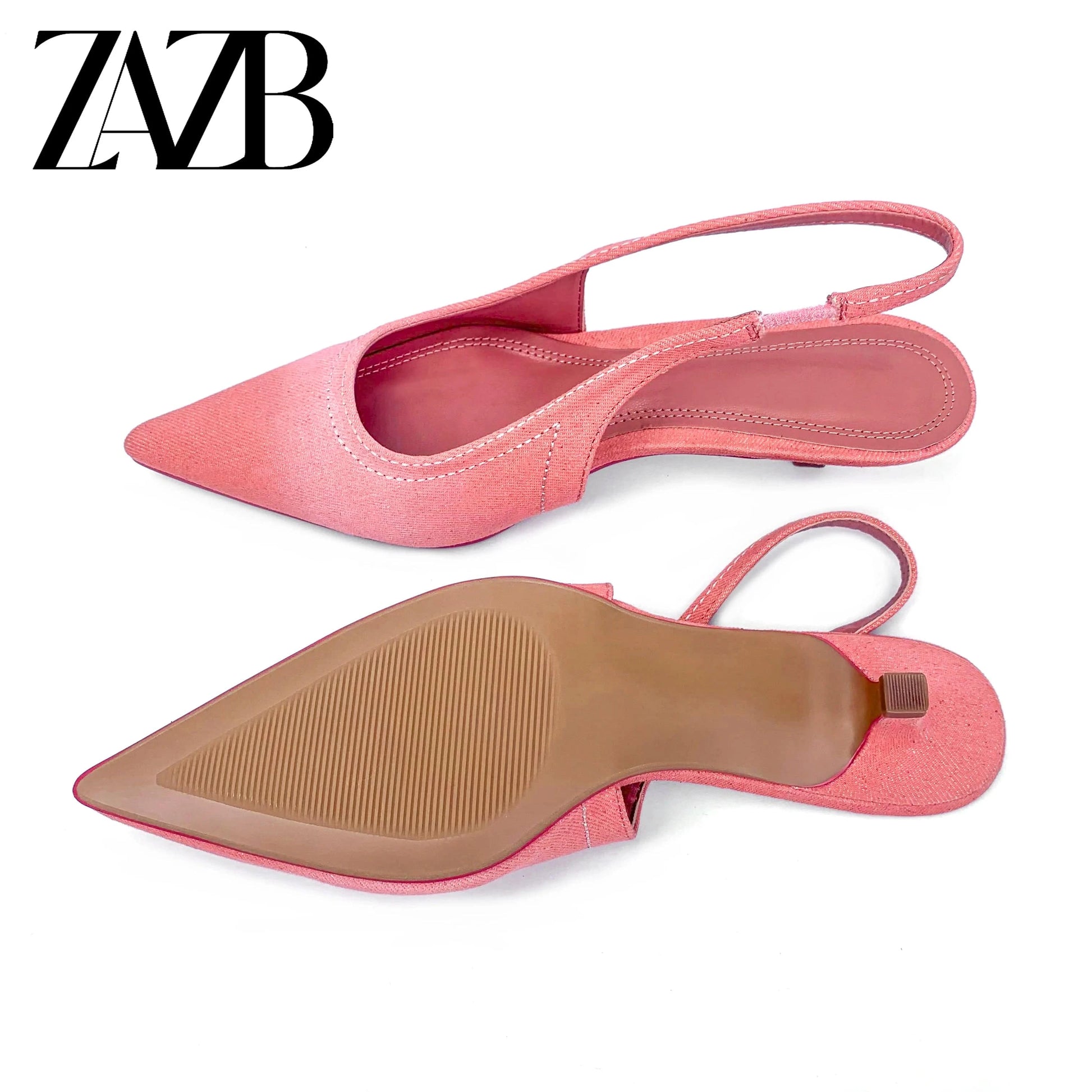 ZAZB Brand Women's Customized Pink Canvas Mid Heel Sandals Bridal Shoes Elegant Women