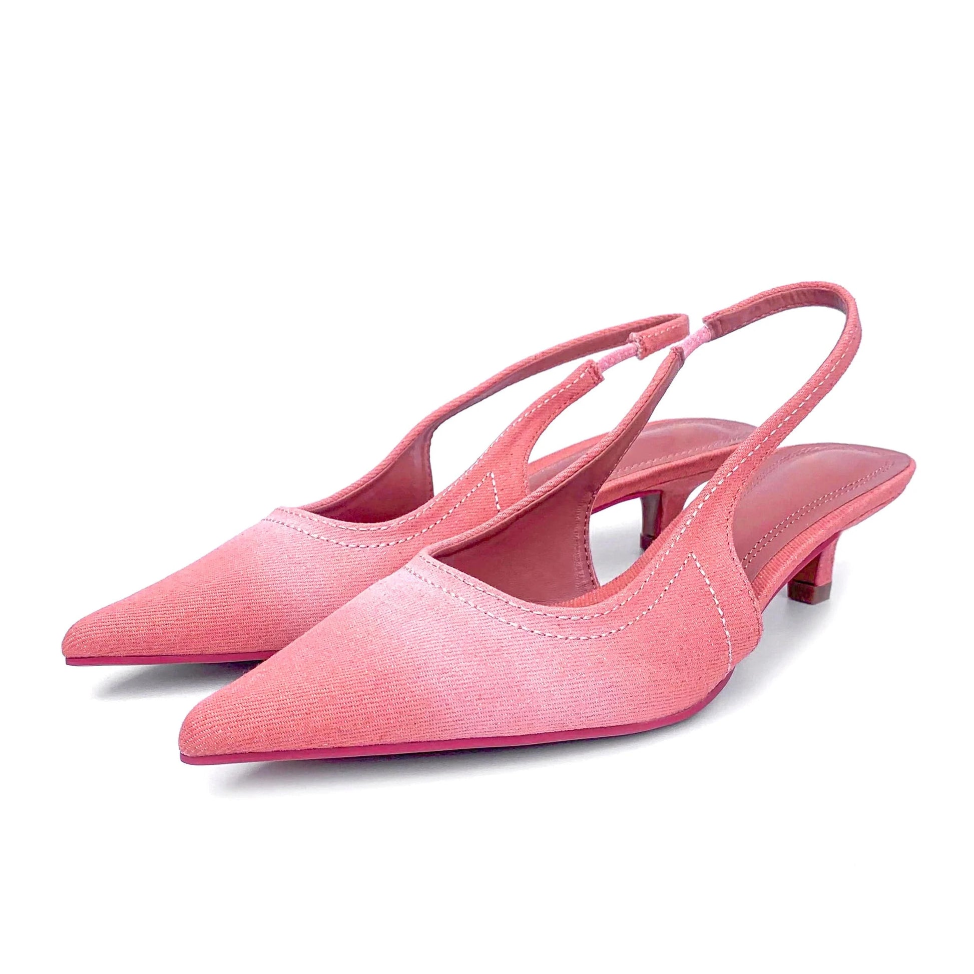 ZAZB Brand Women's Customized Pink Canvas Mid Heel Sandals Bridal Shoes Elegant Women