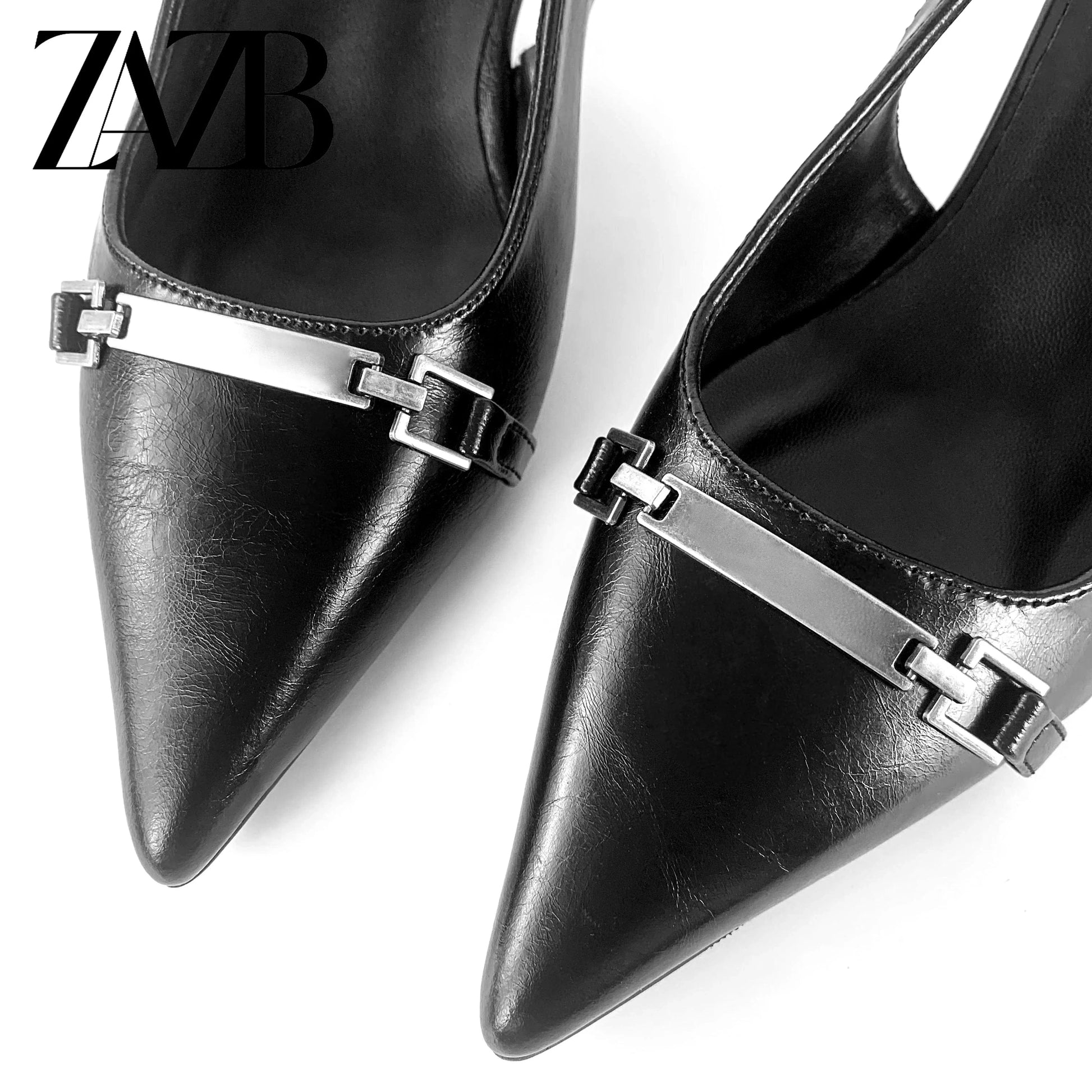 ZAZB Customized exquisite women's shoes Fashion single shoes French retro medium heel sandals Pointed women's sandals Designer