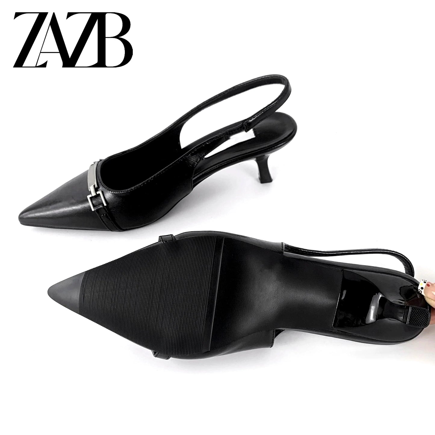 ZAZB Customized exquisite women's shoes Fashion single shoes French retro medium heel sandals Pointed women's sandals Designer