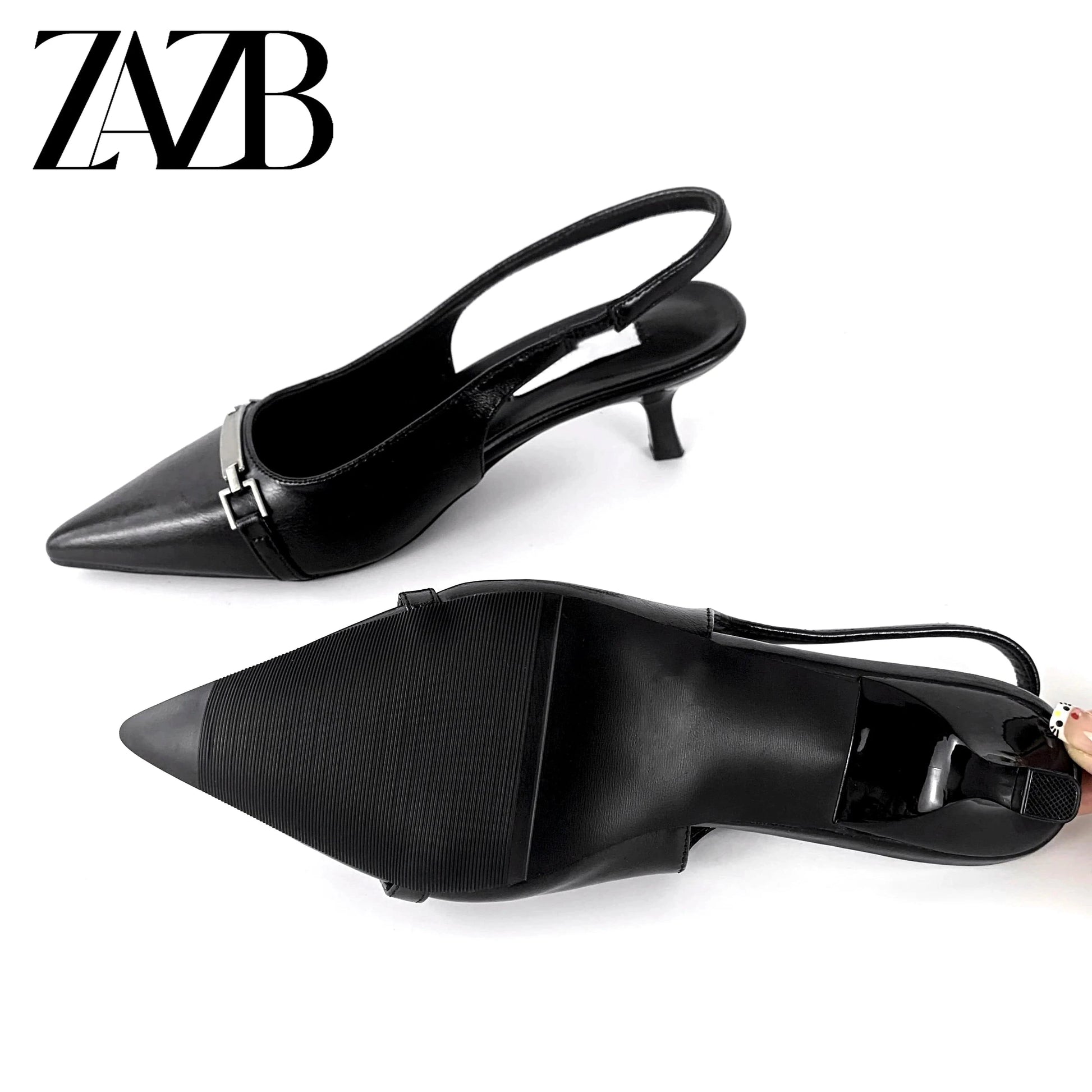 ZAZB Customized exquisite women's shoes Fashion single shoes French retro medium heel sandals Pointed women's sandals Designer
