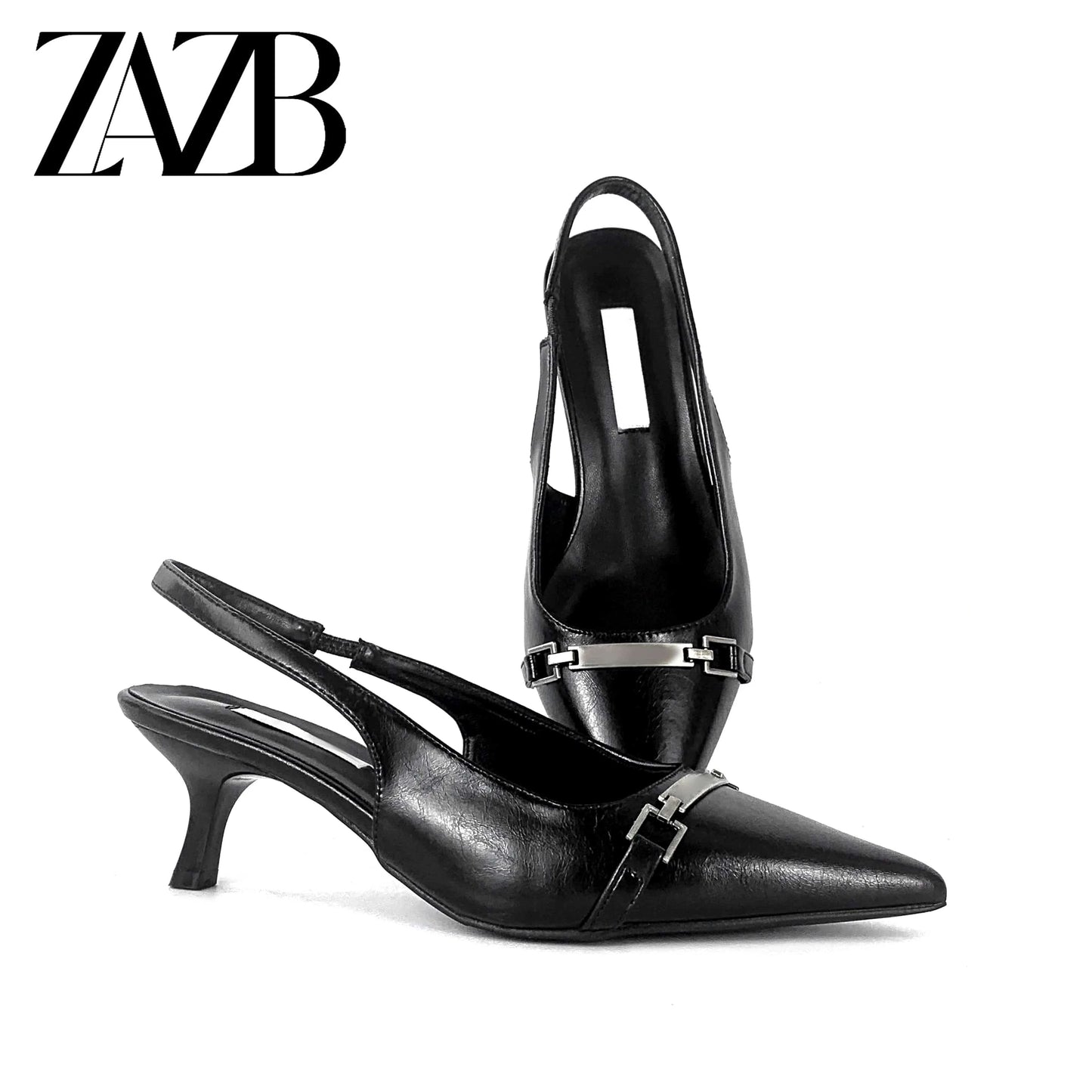 ZAZB Customized exquisite women's shoes Fashion single shoes French retro medium heel sandals Pointed women's sandals Designer