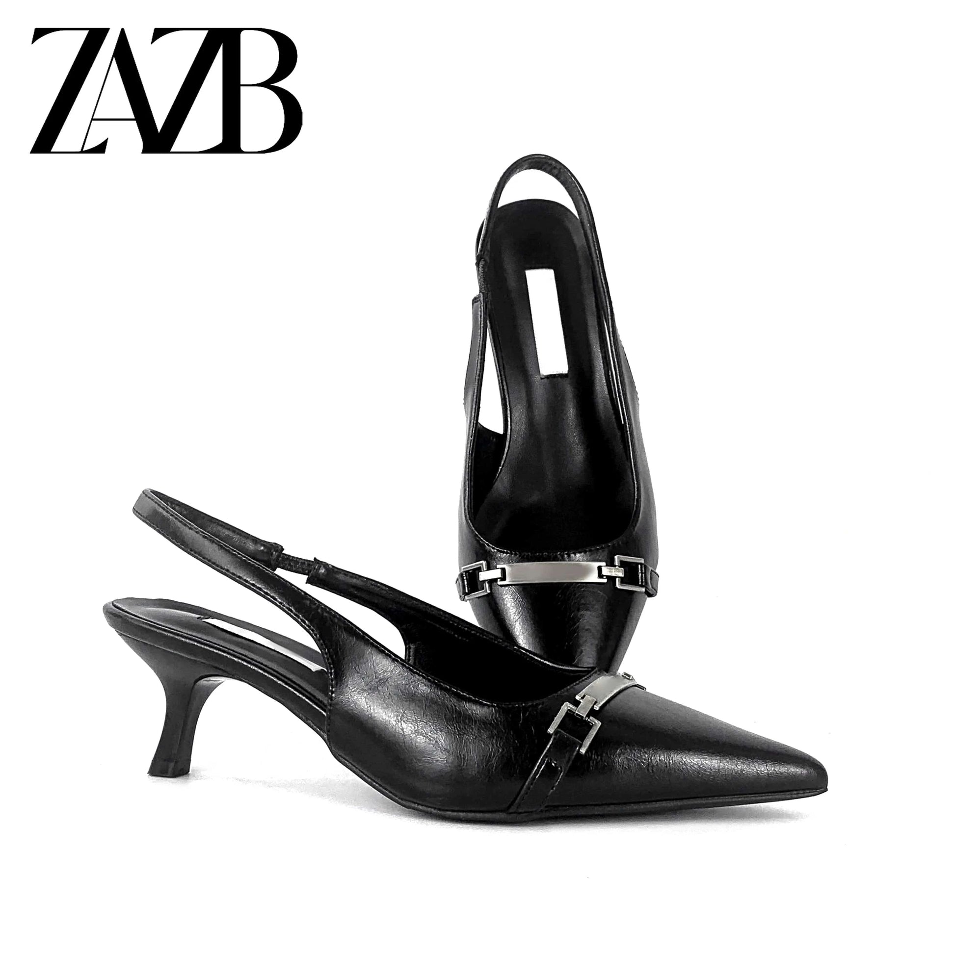 ZAZB Customized exquisite women's shoes Fashion single shoes French retro medium heel sandals Pointed women's sandals Designer