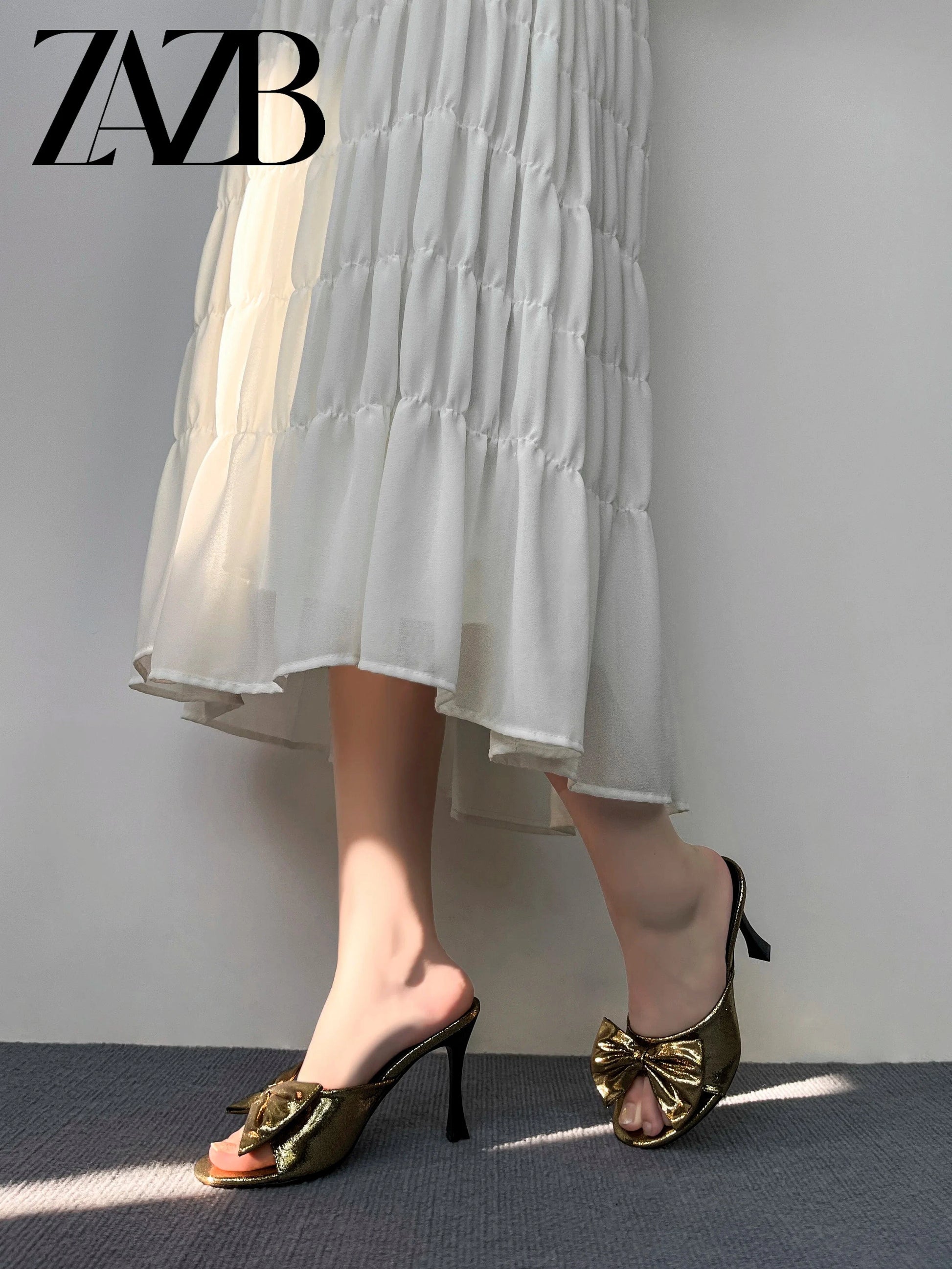 ZAZB Fashion Customized Designer Shoes Women's Bow High Heel Slippers Luxury Slippers Women's