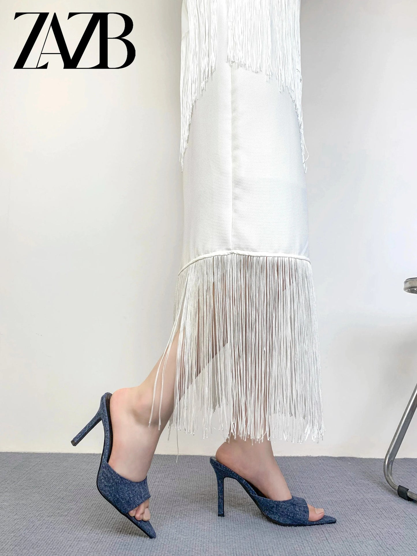 ZAZB leather customized high heel slippers for women's denim pointed slippers for women's shoes