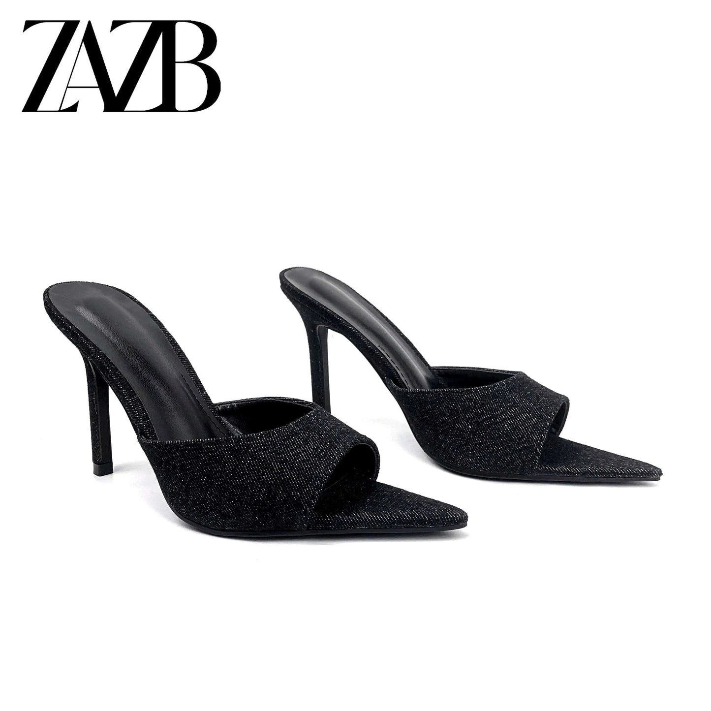 ZAZB leather customized high heel slippers for women's denim pointed slippers for women's shoes