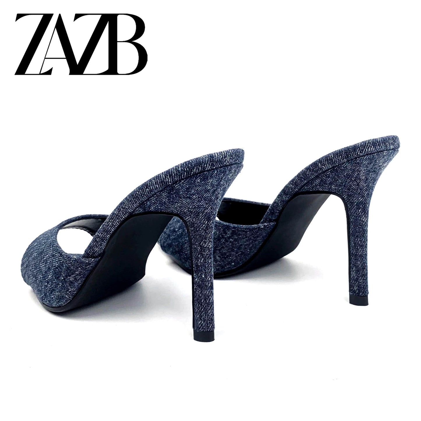 ZAZB leather customized high heel slippers for women's denim pointed slippers for women's shoes