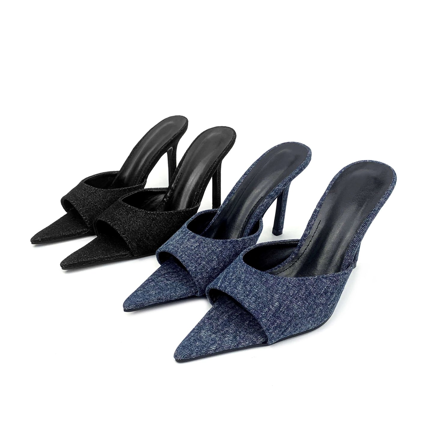 ZAZB leather customized high heel slippers for women's denim pointed slippers for women's shoes