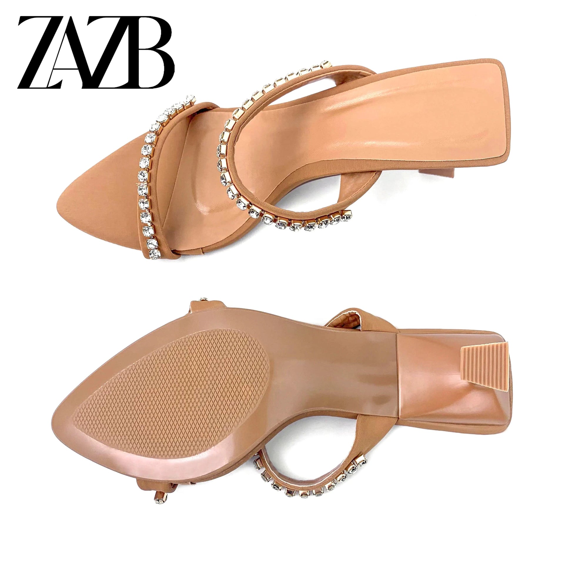 ZAZB New design formal Women's high heel slippers dress wedding chaussures femmes dew heel shoes sexy shining diamond for ladies