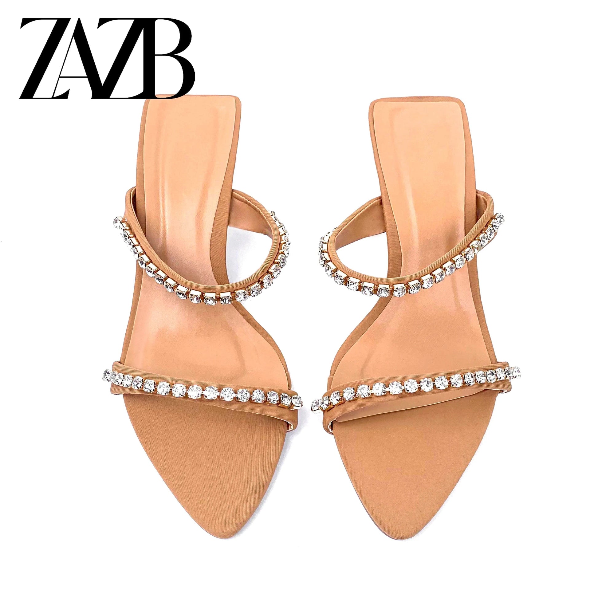 ZAZB New design formal Women's high heel slippers dress wedding chaussures femmes dew heel shoes sexy shining diamond for ladies