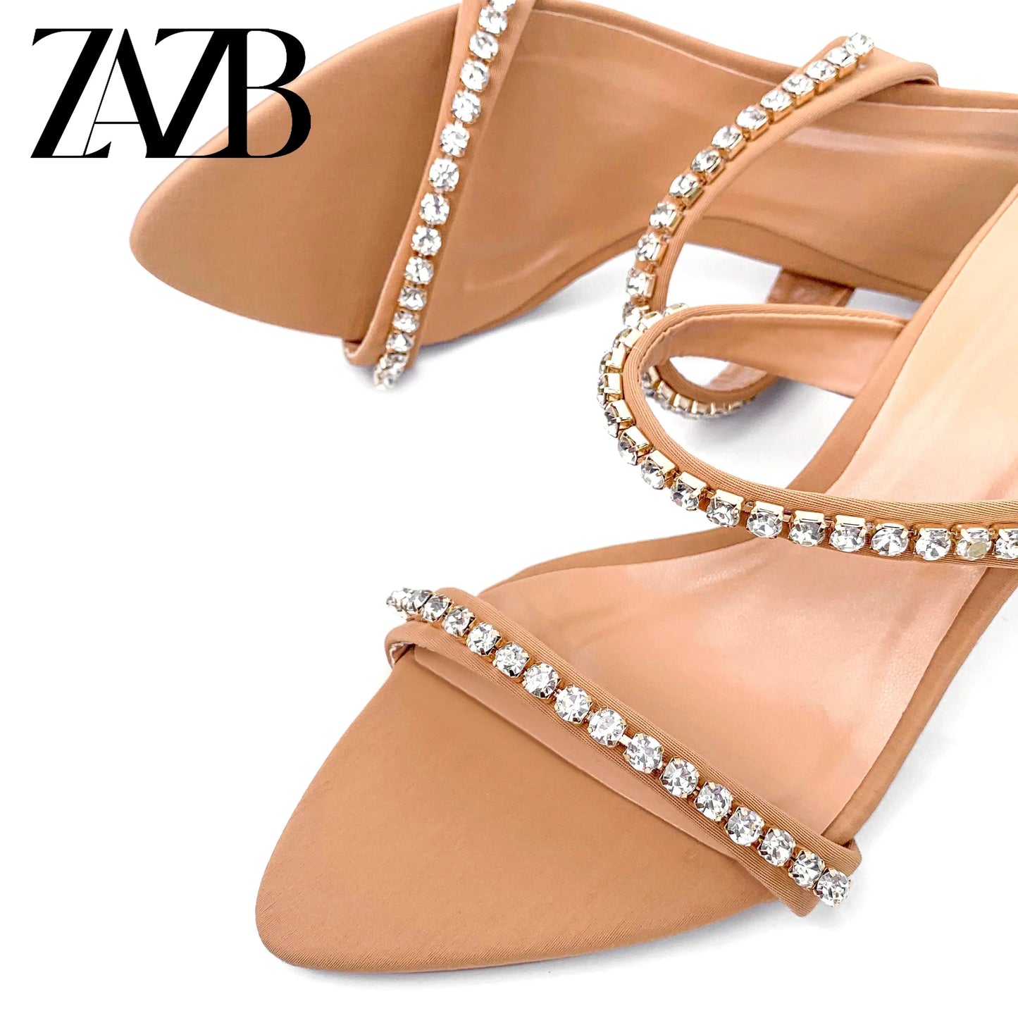 ZAZB New design formal Women's high heel slippers dress wedding chaussures femmes dew heel shoes sexy shining diamond for ladies