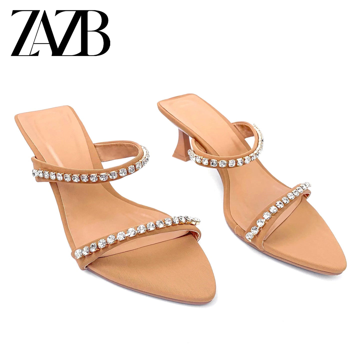 ZAZB New design formal Women's high heel slippers dress wedding chaussures femmes dew heel shoes sexy shining diamond for ladies