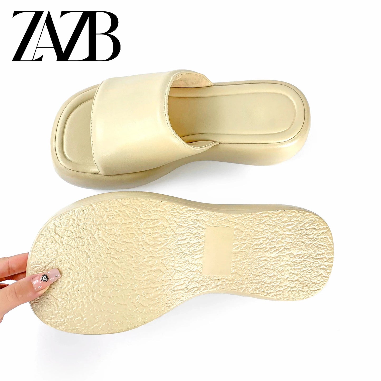 ZAZB New Summer Customized Women's High Heel Thick Sole Slippers Round Toe Open Toe Women's Thick Heel Sandals