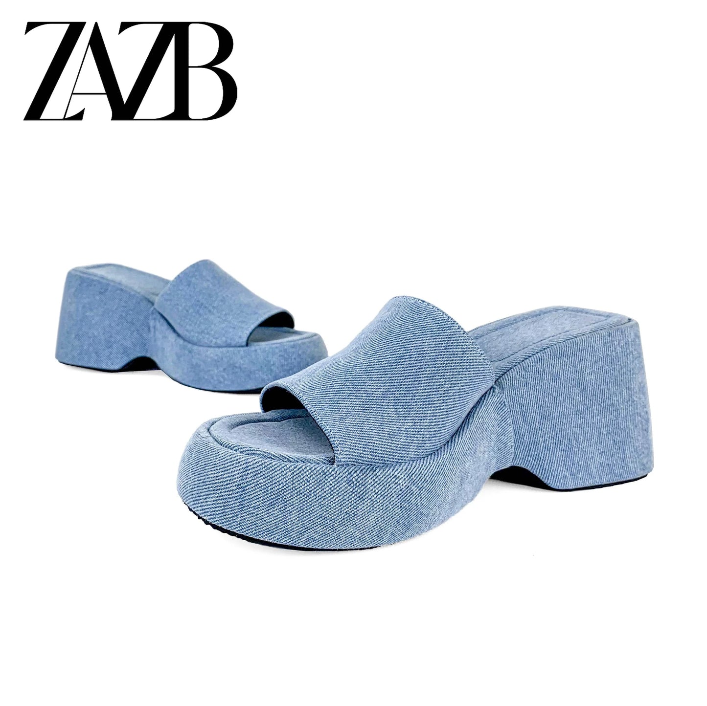ZAZB New Summer Customized Women's High Heel Thick Sole Slippers Round Toe Open Toe Women's Thick Heel Sandals
