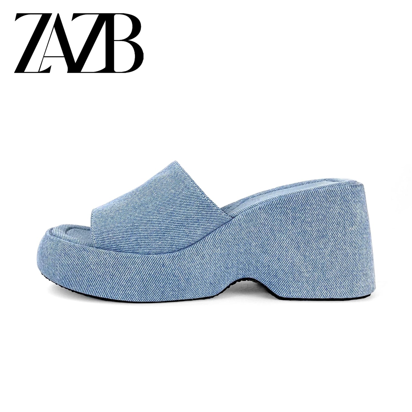 ZAZB New Summer Customized Women's High Heel Thick Sole Slippers Round Toe Open Toe Women's Thick Heel Sandals