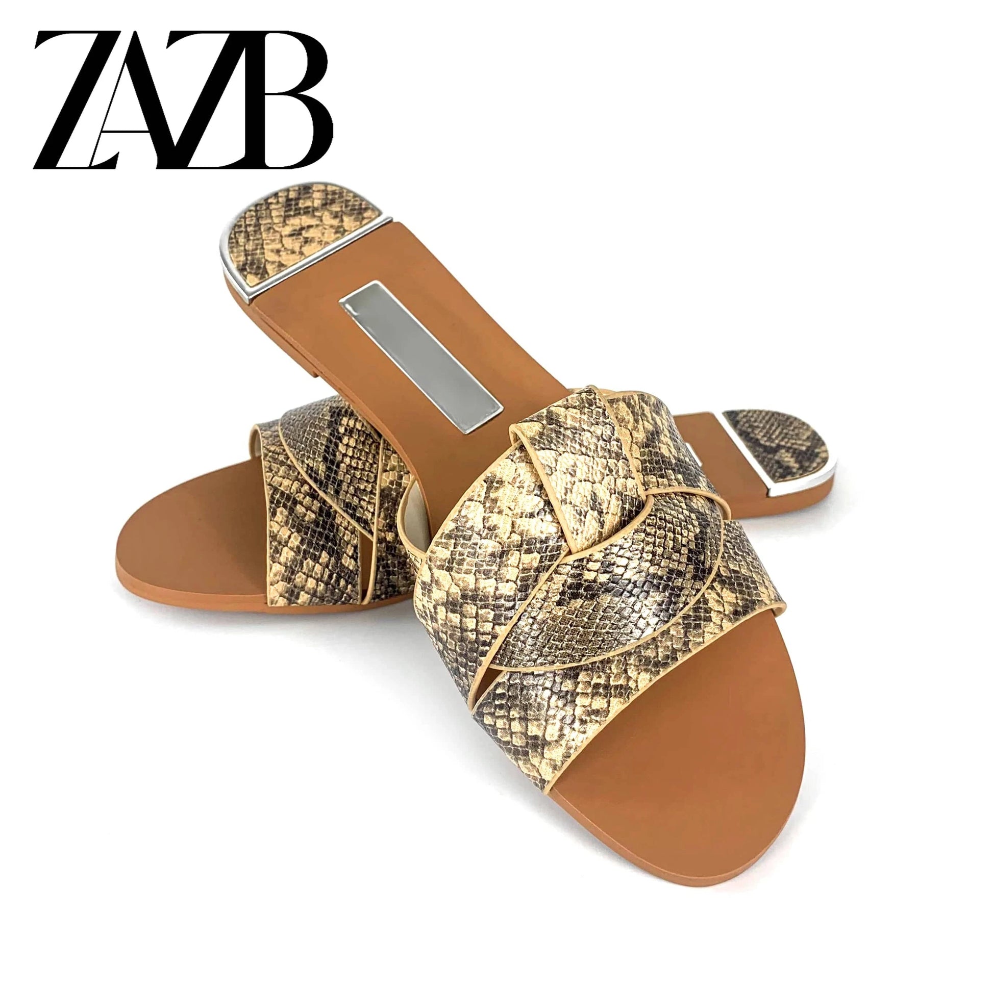 ZAZB Summer New Exquisite Flat Sandals Women's Head Roman Flat Slippers