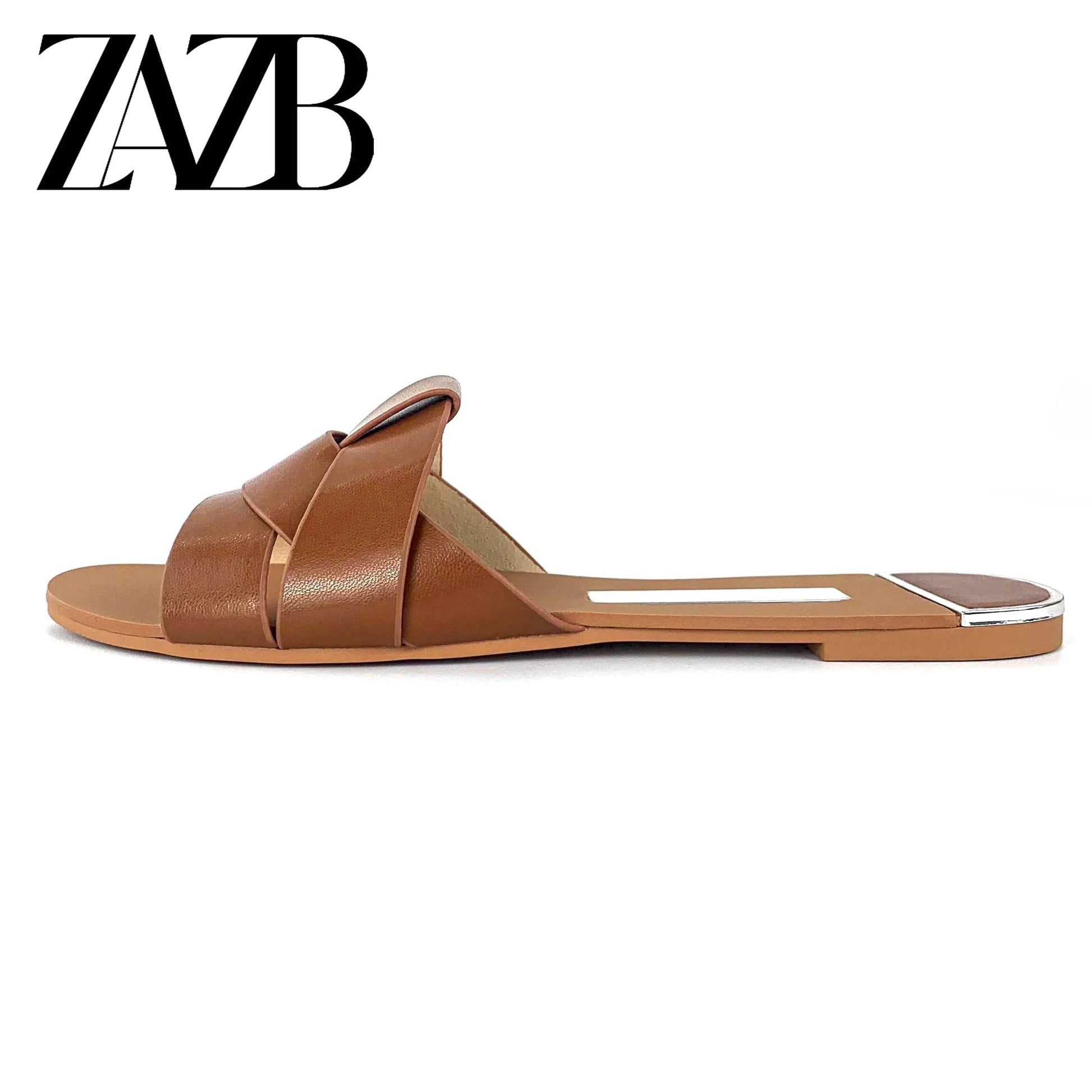 ZAZB Summer New Exquisite Flat Sandals Women's Head Roman Flat Slippers