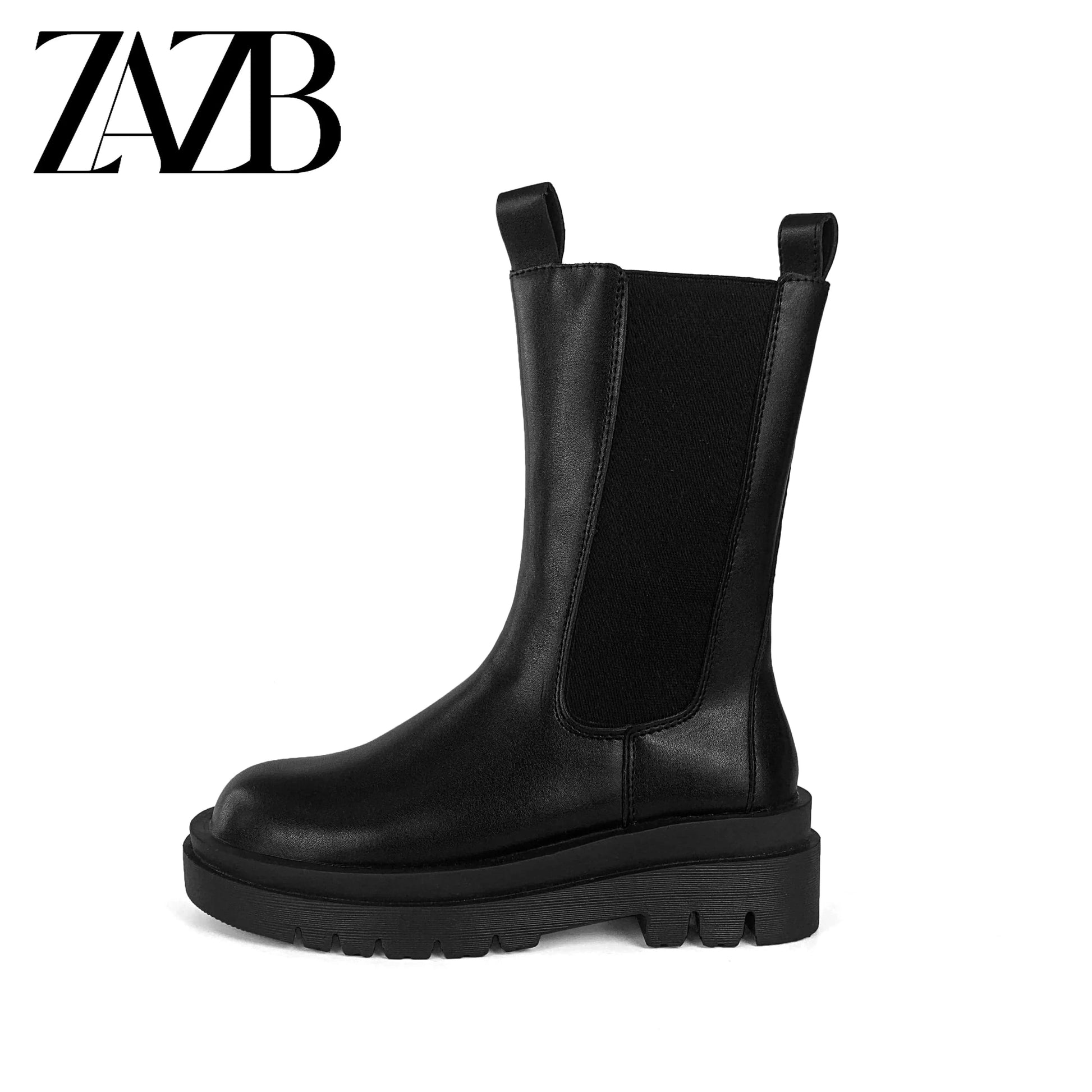ZAZB Women's Winter Short Boots Round Head Women's Martin Boots Thick Sole Ankles Western Leather Mid length Women's Shoes