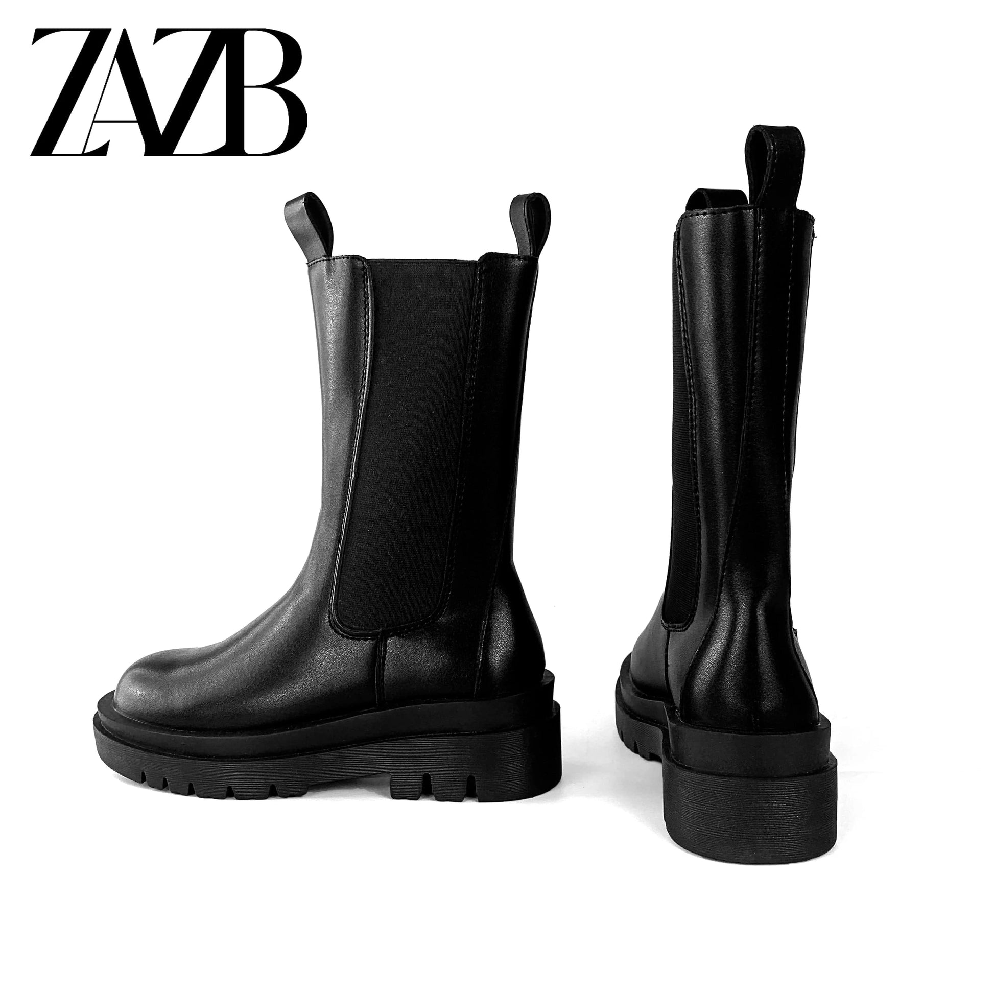 ZAZB Women's Winter Short Boots Round Head Women's Martin Boots Thick Sole Ankles Western Leather Mid length Women's Shoes