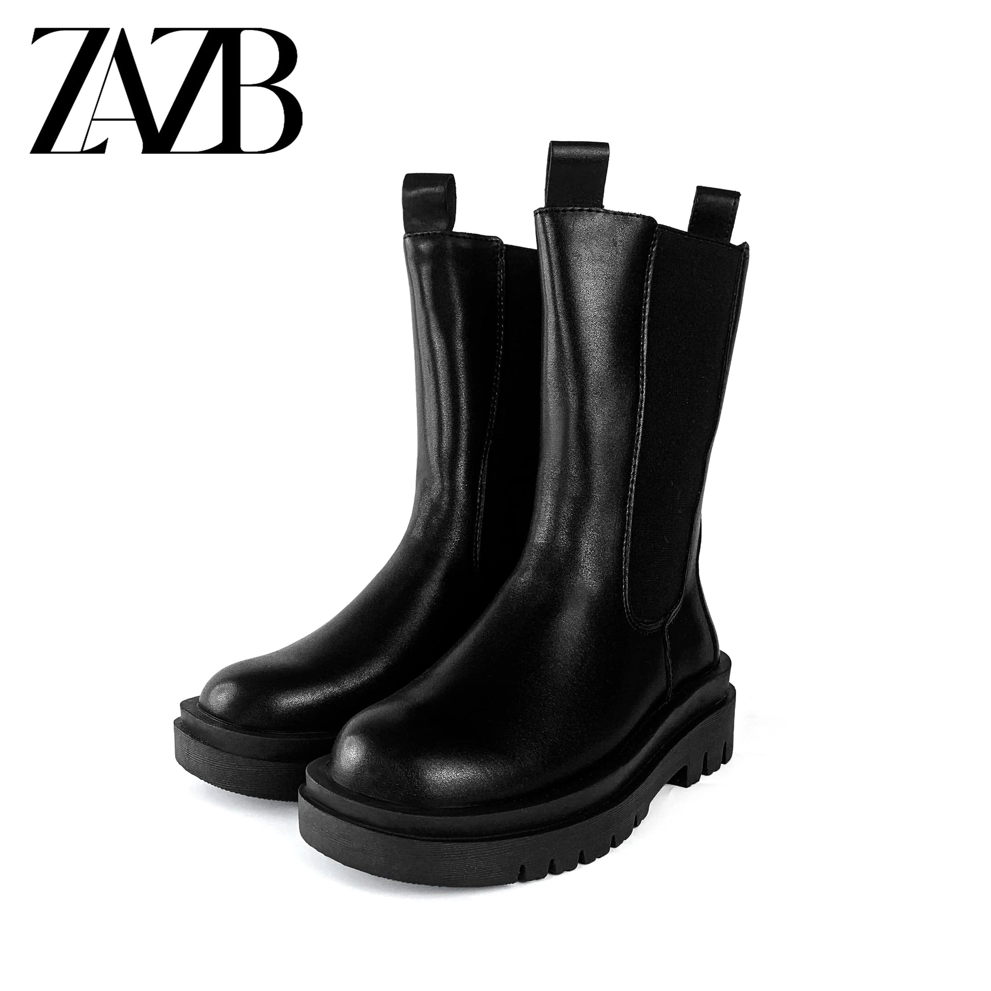 ZAZB Women's Winter Short Boots Round Head Women's Martin Boots Thick Sole Ankles Western Leather Mid length Women's Shoes