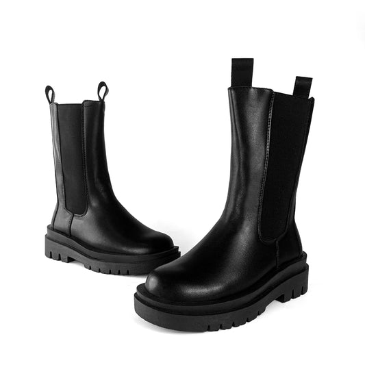 ZAZB Women's Winter Short Boots Round Head Women's Martin Boots Thick Sole Ankles Western Leather Mid length Women's Shoes