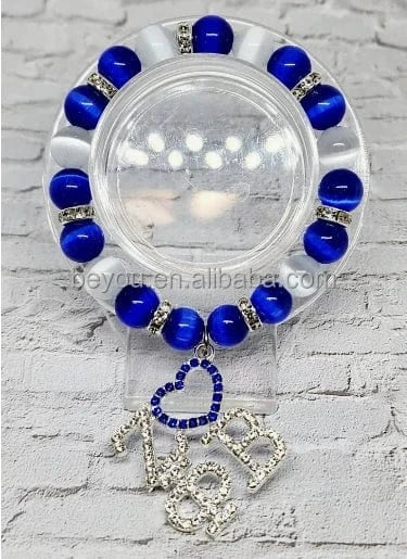 ZETA 10mm Elegant White Glass Pearl Knot Greek Letters Pendant Necklace Bracelet Set Women Jewelry Sorority Party Gift