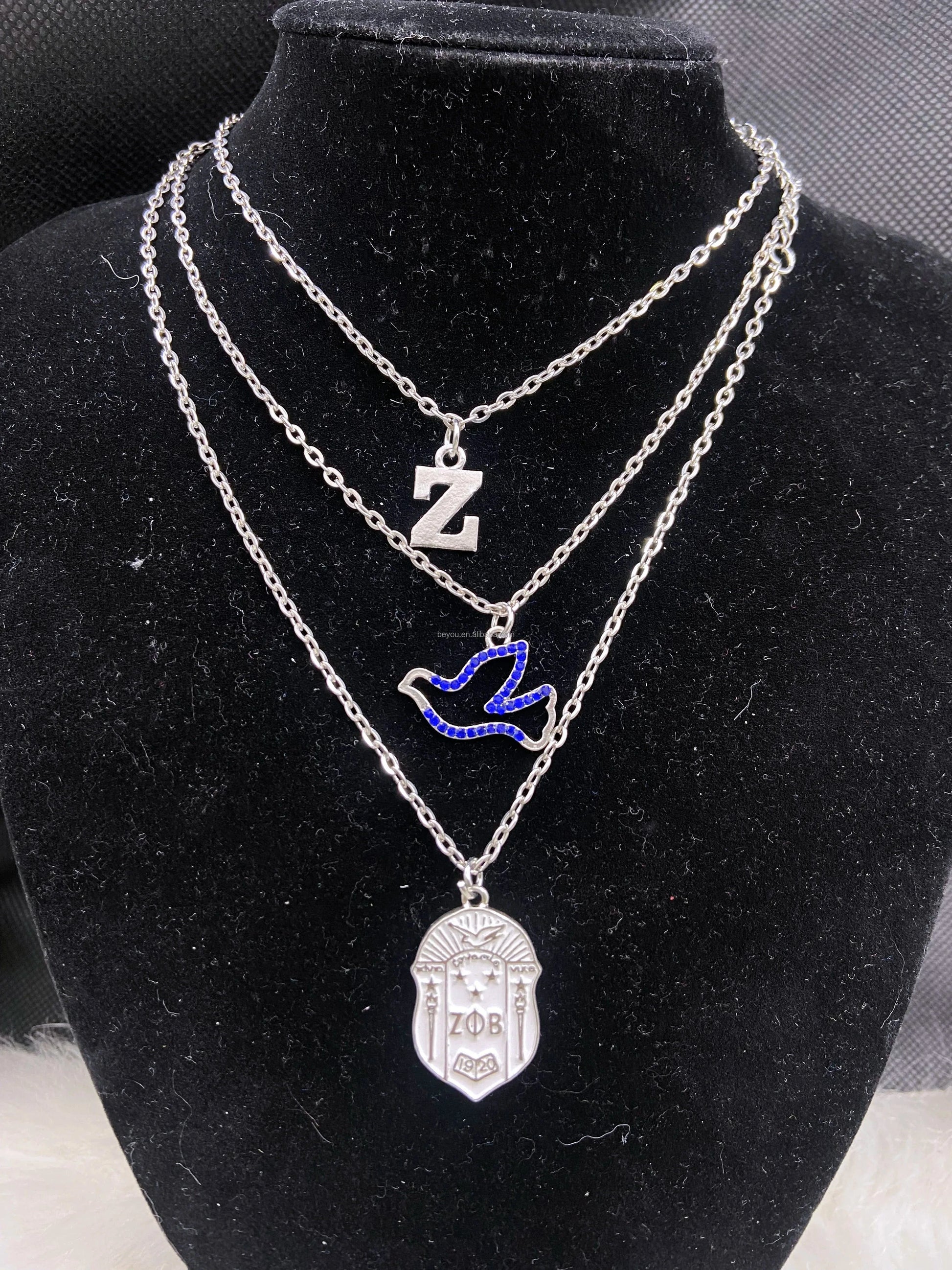 ZETA 10mm Elegant White Glass Pearl Knot Greek Letters Pendant Necklace Bracelet Set Women Jewelry Sorority Party Gift