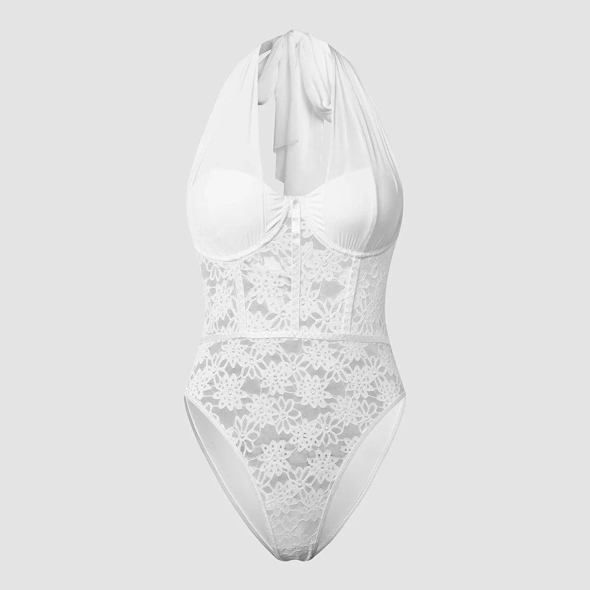 ZHEZHE 2024 New Arrivals Sexy Lace Tight Jumpsuits Women Strapless Legless Bodysuits Backless Halter Bandage Jumpsuit