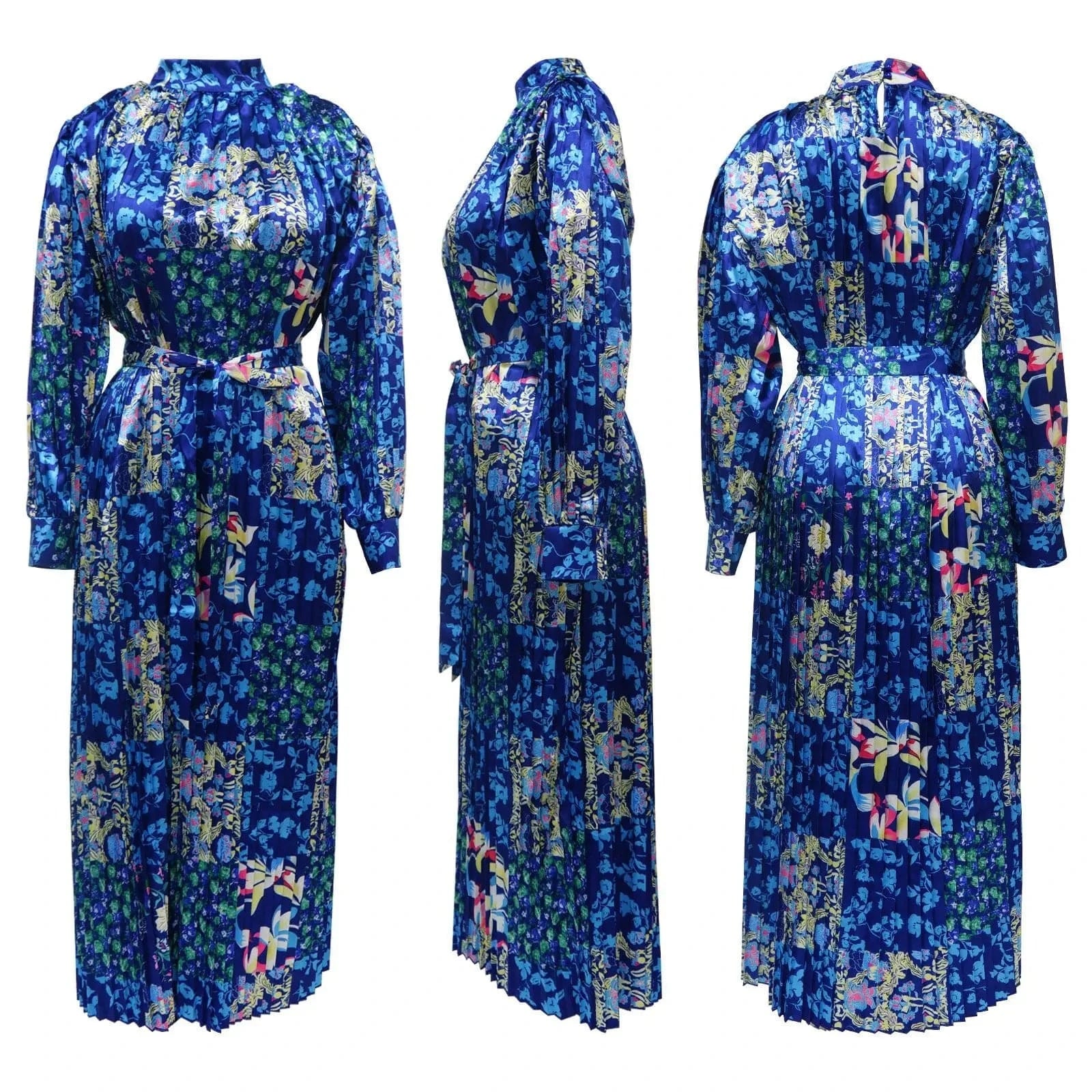 ZHEZHE 2024 New Trendy Fashion Printed Long sleeve Pleated Dress Elegant Fall Women's Dresses Printed African Dress