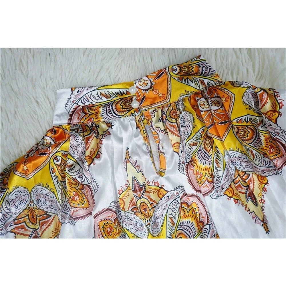 ZHEZHE 2024 New Trendy Fashion Printed Long sleeve Pleated Dress Elegant Fall Women's Dresses Printed African Dress