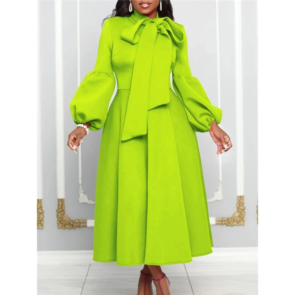 ZHEZHE 2024 Spring New Bubble Sleeves Bow tie Tie Large Skirt Hem High Waist Dress ladies elegant party formal dresses