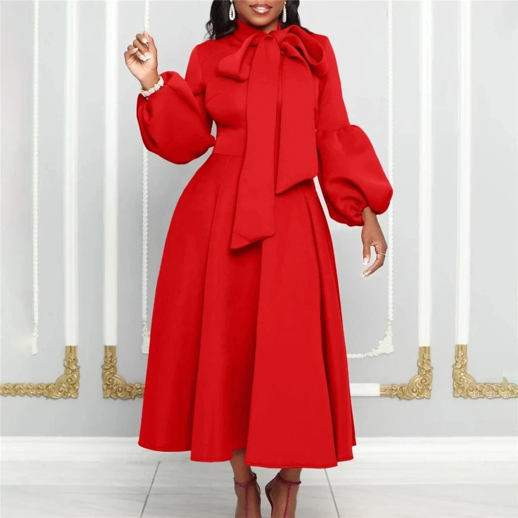 ZHEZHE 2024 Spring New Bubble Sleeves Bow tie Tie Large Skirt Hem High Waist Dress ladies elegant party formal dresses