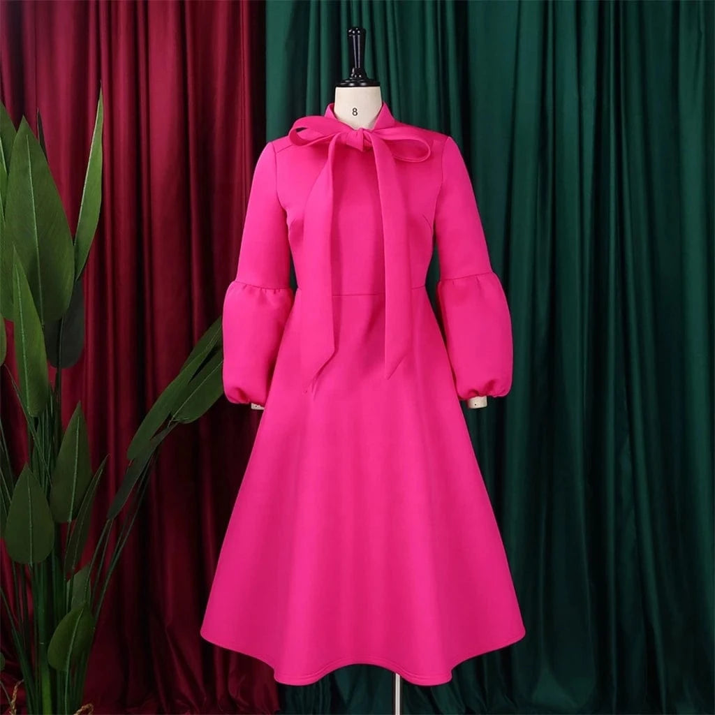 ZHEZHE 2024 Spring New Bubble Sleeves Bow tie Tie Large Skirt Hem High Waist Dress ladies elegant party formal dresses