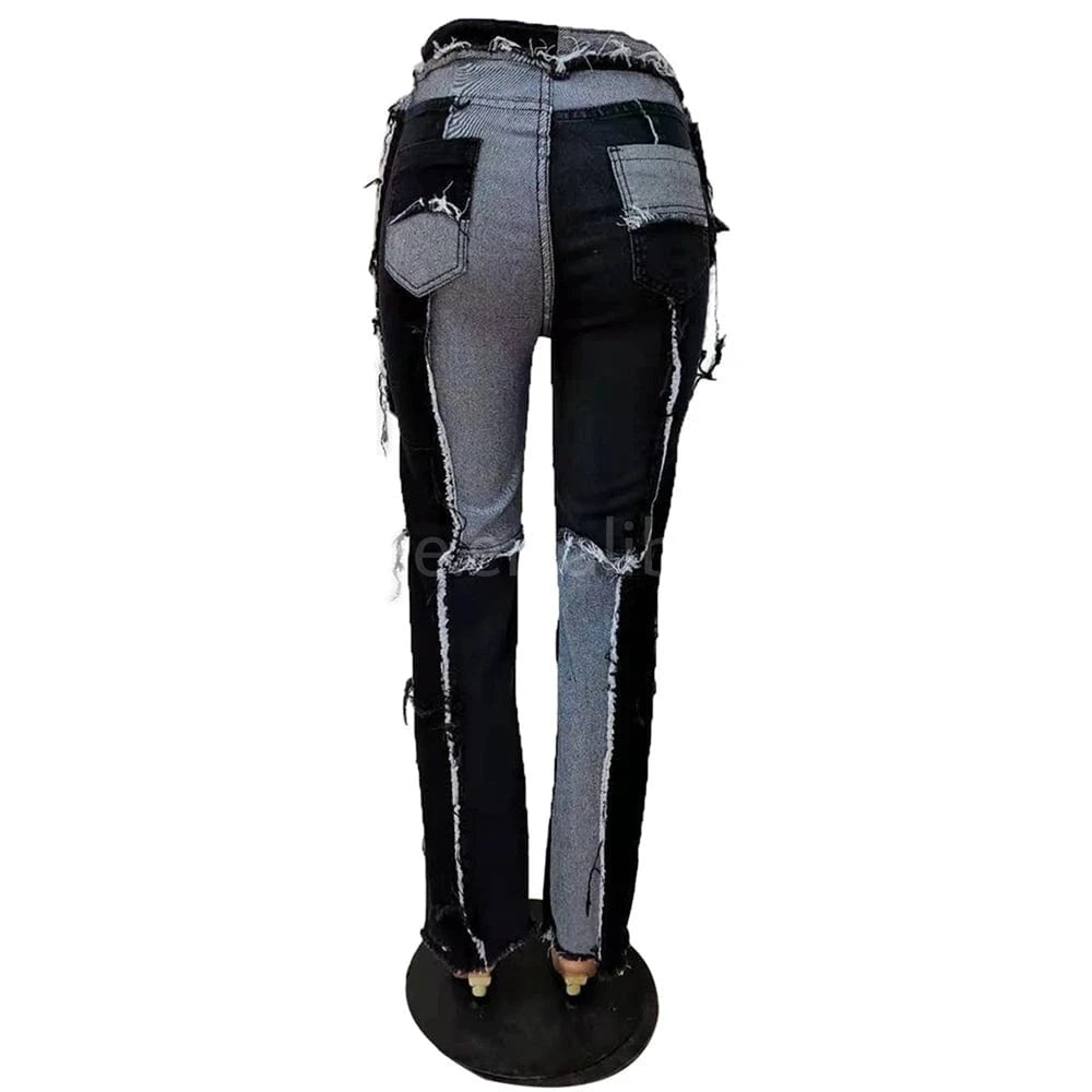 ZHEZHE 2024 Winter New Arrival High Street Low Waist Ladies Jeans Boy Friend Trousers Denim Patchwork Jeans Women