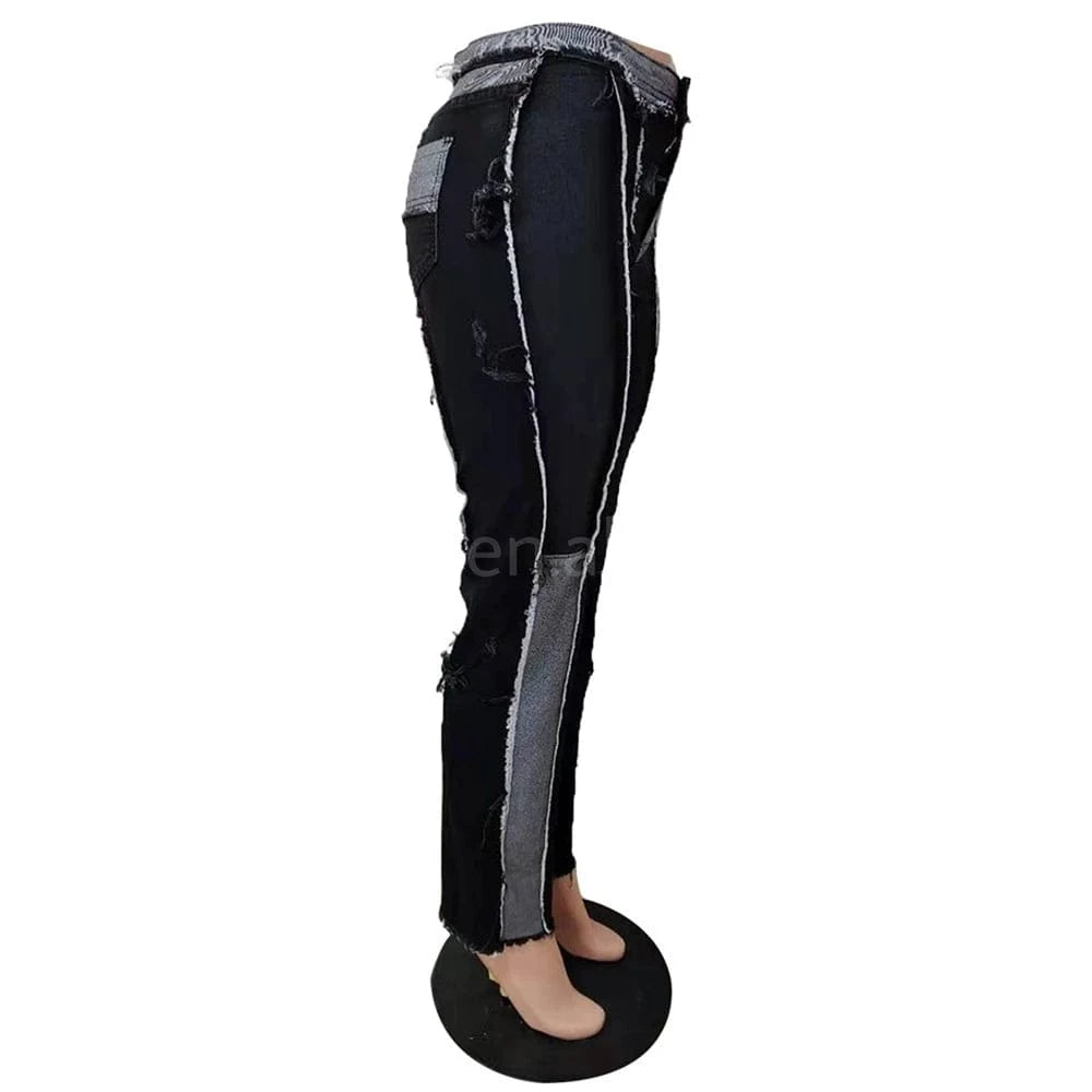 ZHEZHE 2024 Winter New Arrival High Street Low Waist Ladies Jeans Boy Friend Trousers Denim Patchwork Jeans Women