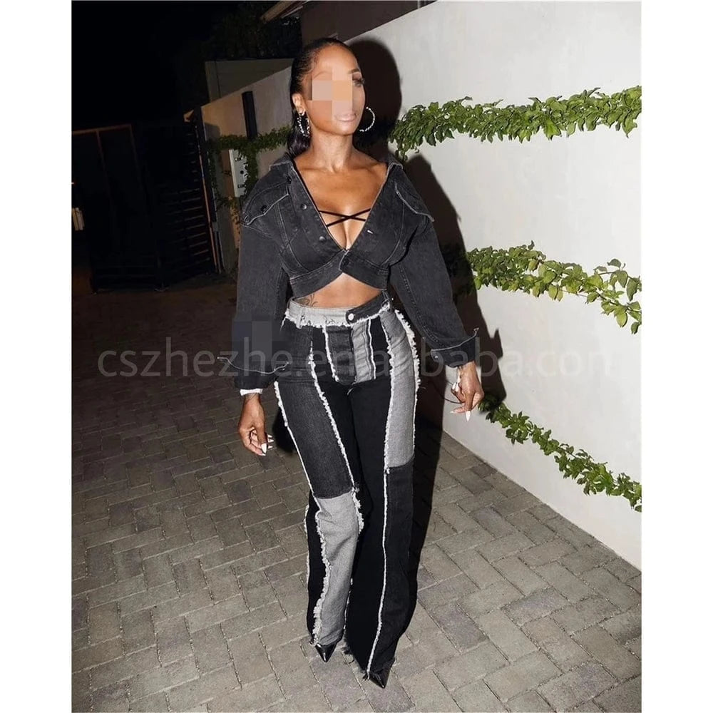 ZHEZHE 2024 Winter New Arrival High Street Low Waist Ladies Jeans Boy Friend Trousers Denim Patchwork Jeans Women