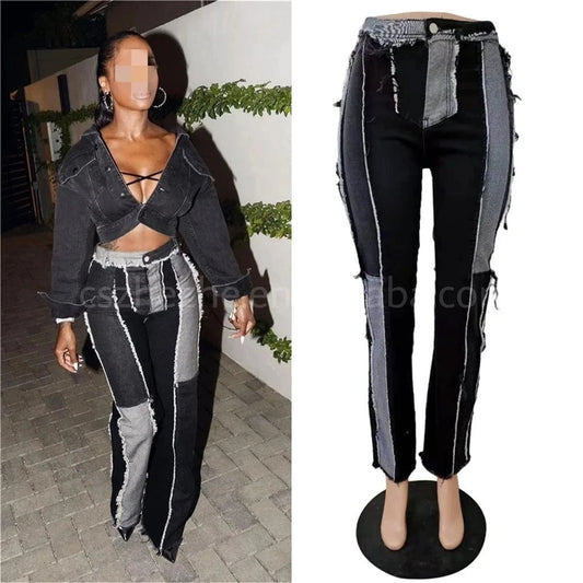 ZHEZHE 2024 Winter New Arrival High Street Low Waist Ladies Jeans Boy Friend Trousers Denim Patchwork Jeans Women