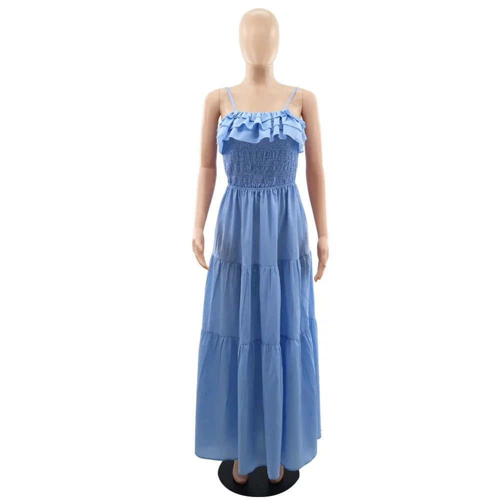 ZHEZHE Casual Summer 2024 New Arrivals Sleeveless Mushroom Edge Backless Bow Tie Women'S Maxi Dress