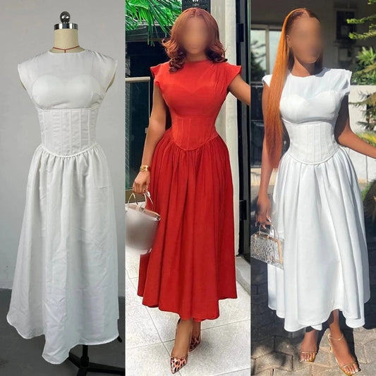 ZHEZHE Designer Pleated High Waist Dress Women Black See Through Long Dress Female High Waist Elegant Lace Up Dress