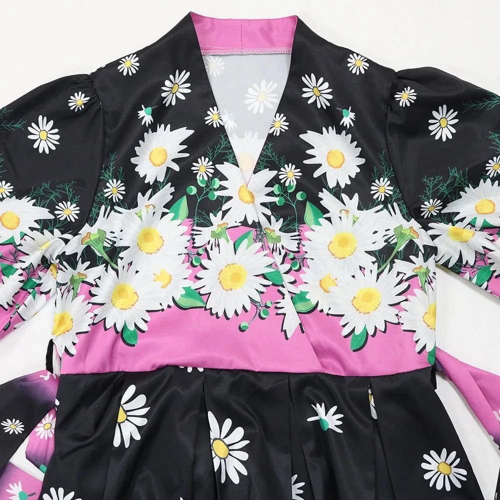 ZHEZHE Dubai Arab 2024 Spring New Fashion Printed Print 5/4 Sleeve Robe Dress Elegant Maxi Casual Dress