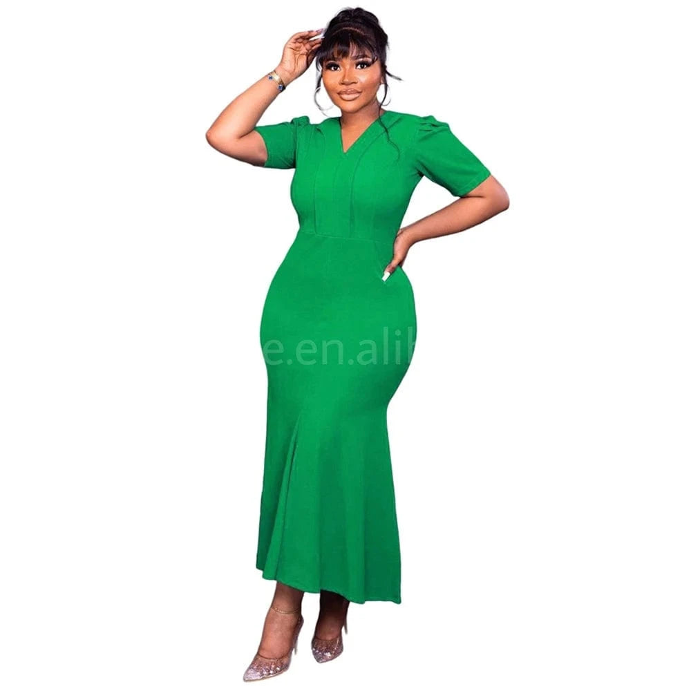 ZHEZHE Latest New Chic 2024 Solid Color Slim Fit Wrap Buttocks Fishtail Skirt Summer Casual Ladies Kaftan Dresses